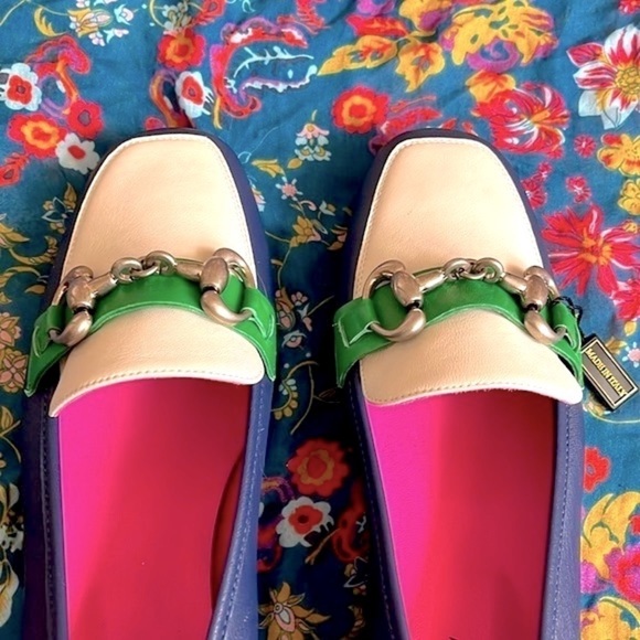 Brand New Ferca 81 Genuine Leather Ivory Blue Green Slip On Flats Buckle Loafers - Picture 14 of 16